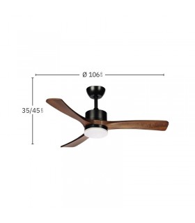 Ventilador de Techo HELLIN Negro DC 18W 2250Lm 3 Aspas Roble CCT