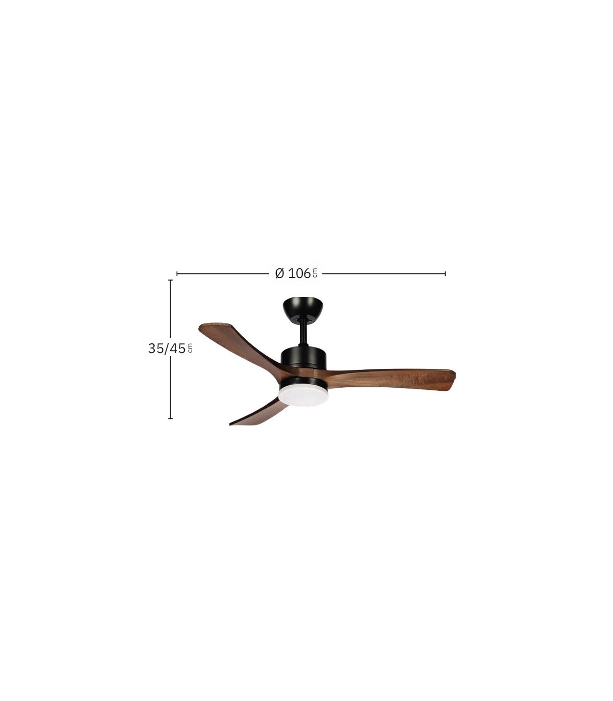 Ventilador de Techo HELLIN Negro DC 18W 2250Lm 3 Aspas Roble CCT