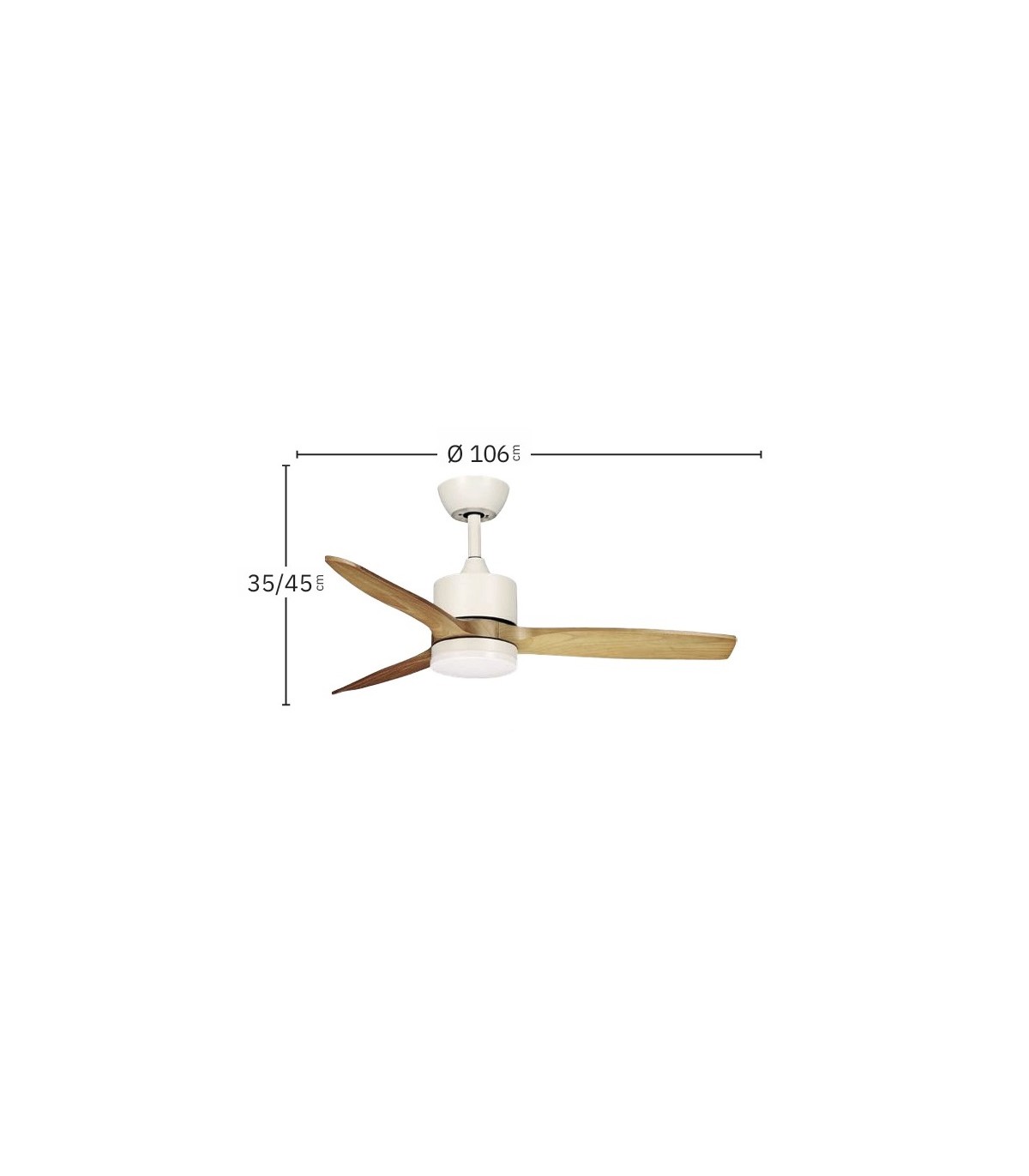 Ventilador de Techo MONTIEL Blanco DC 18W 2250Lm 3 Aspas Haya CCT