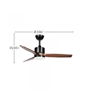 Ventilador de Techo MONTIEL Negro DC 18W 2250Lm 3 Aspas Roble CCT