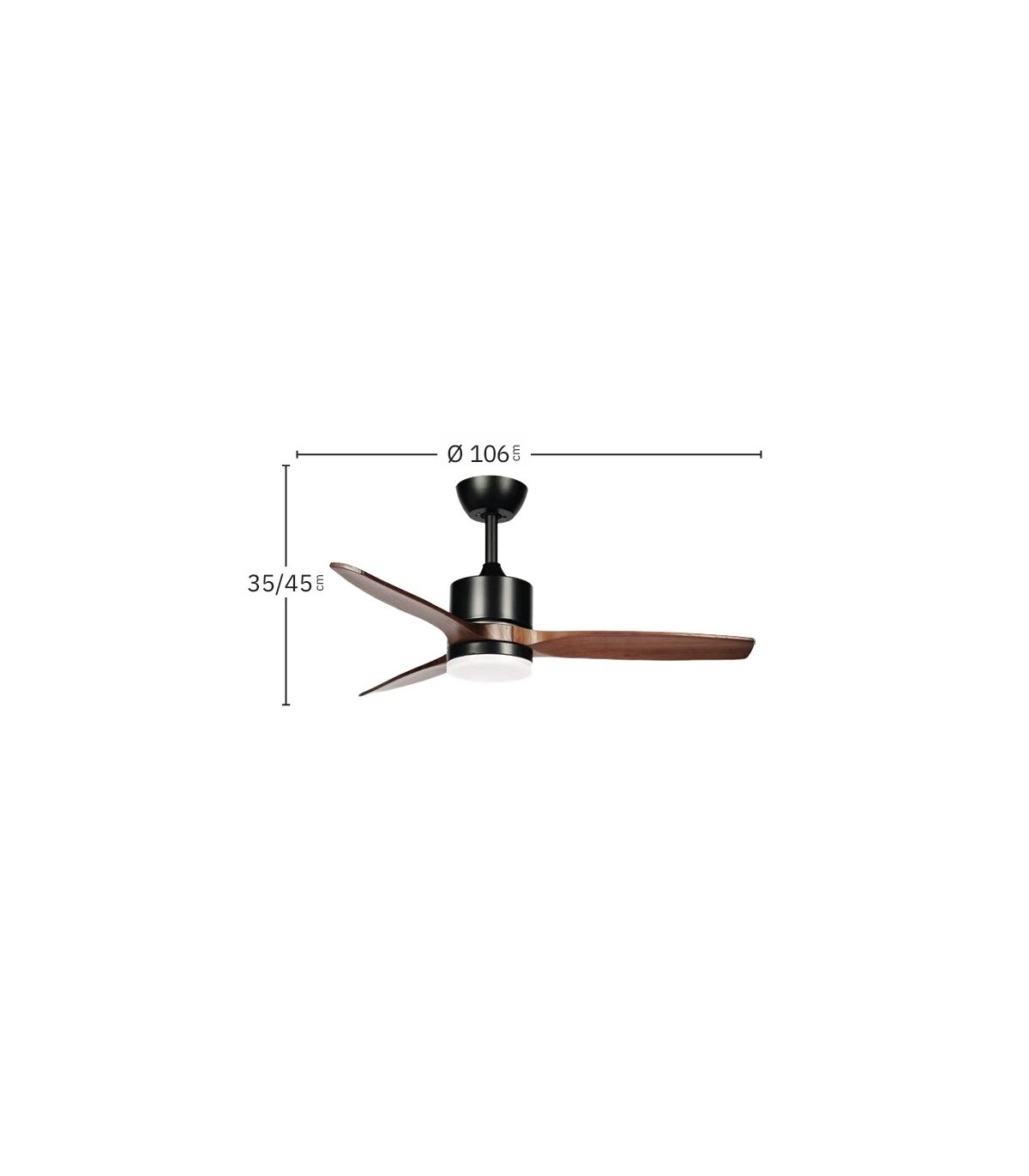 Ventilador de Techo MONTIEL Negro DC 18W 2250Lm 3 Aspas Roble CCT
