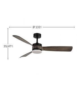 Ventilador de Techo ORIENTE DC Negro 26W 2950Lm 3 Aspas Roble CCT