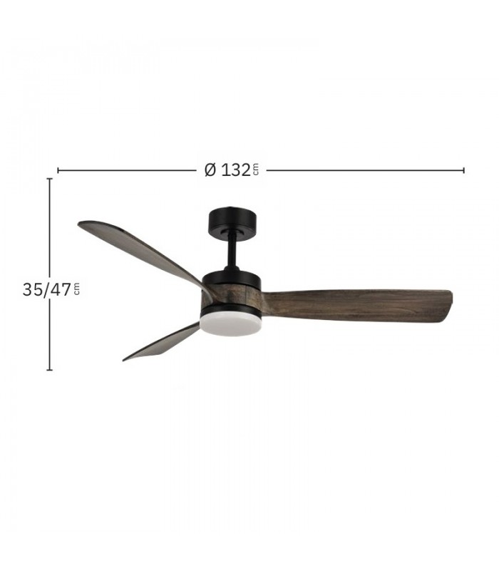 Ventilador de Techo ORIENTE DC Negro 26W 2950Lm 3 Aspas Roble CCT