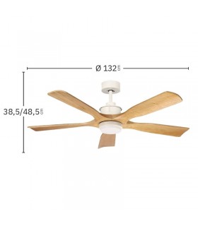 Ventilador de Techo LETUR Blanco DC 18W 2250Lm 5 Aspas Haya CCT