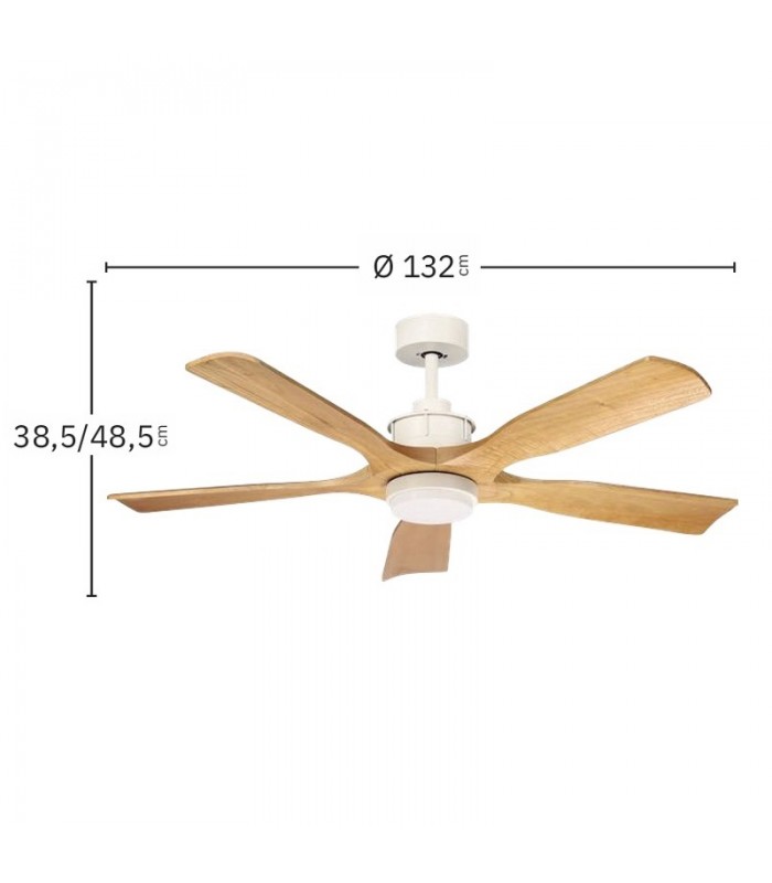 Ventilador de Techo LETUR Blanco DC 18W 2250Lm 5 Aspas Haya CCT