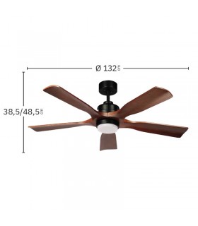 Ventilador de Techo LETUR Negro DC 18W 2250Lm 5 Aspas Roble CCT