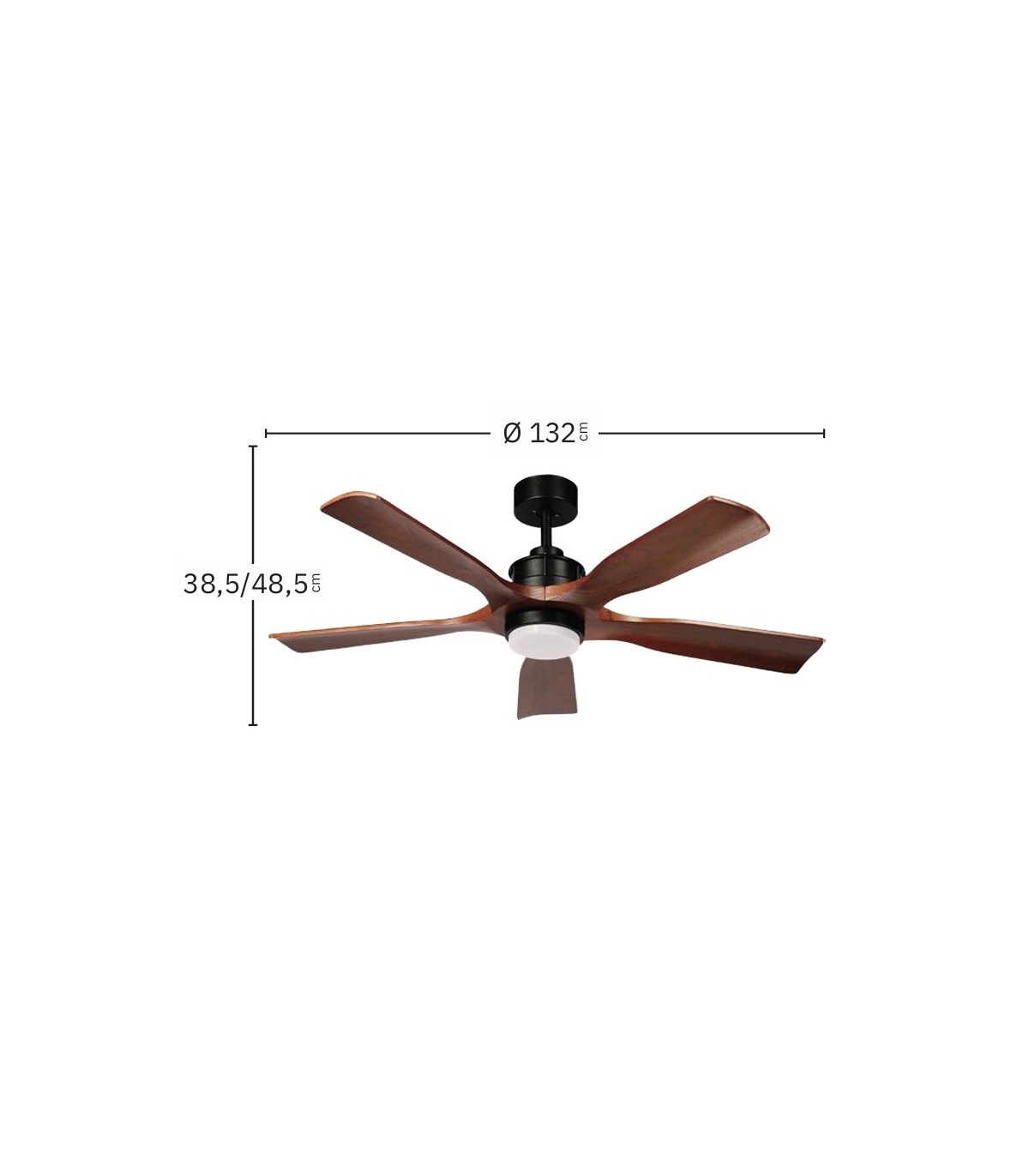 Ventilador de Techo LETUR Negro DC 18W 2250Lm 5 Aspas Roble CCT
