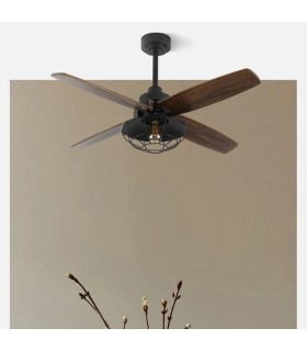Ventilador de Techo AQUILO Negro DC 4 Aspas Roble 1xE27
