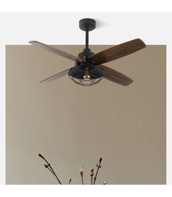 Ventilador de Techo AQUILO Negro DC 4 Aspas Roble 1xE27