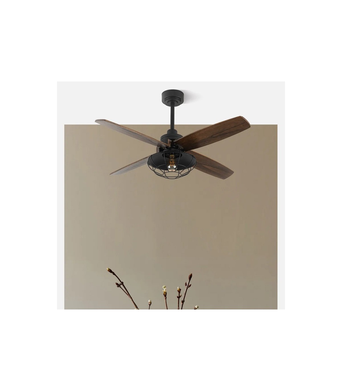 Ventilador de Techo AQUILO Negro DC 4 Aspas Roble 1xE27