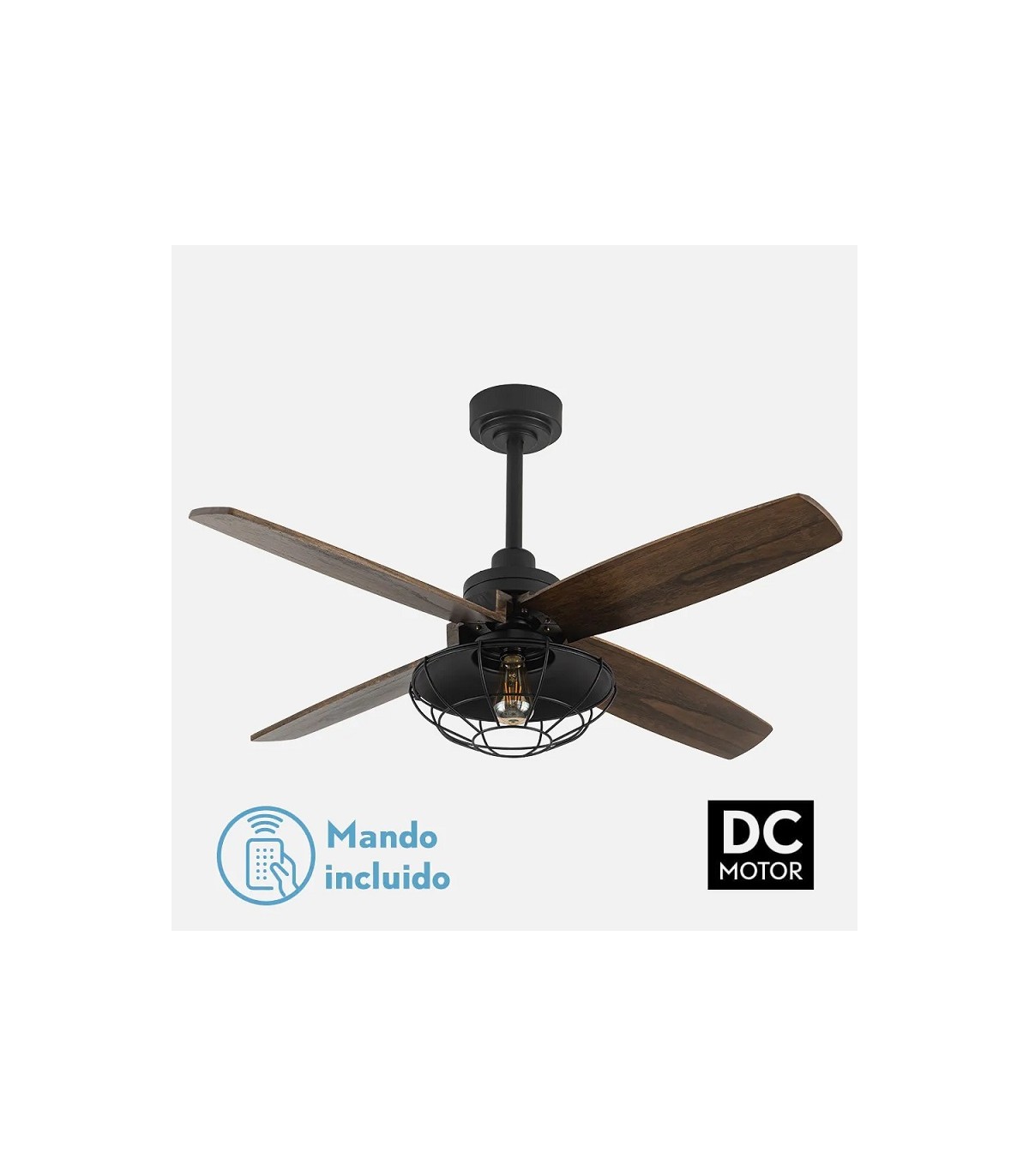 Ventilador de Techo AQUILO Negro DC 4 Aspas Roble 1xE27