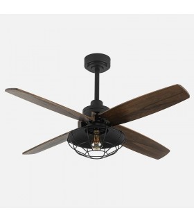 Ventilador de Techo AQUILO Negro DC 4 Aspas Roble 1xE27