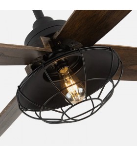 Ventilador de Techo AQUILO Negro DC 4 Aspas Roble 1xE27