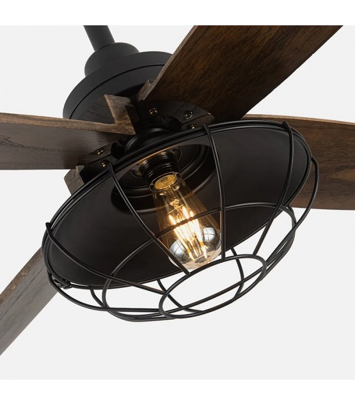 Ventilador de Techo AQUILO Negro DC 4 Aspas Roble 1xE27