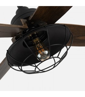 Ventilador de Techo AQUILO Negro DC 4 Aspas Roble 1xE27
