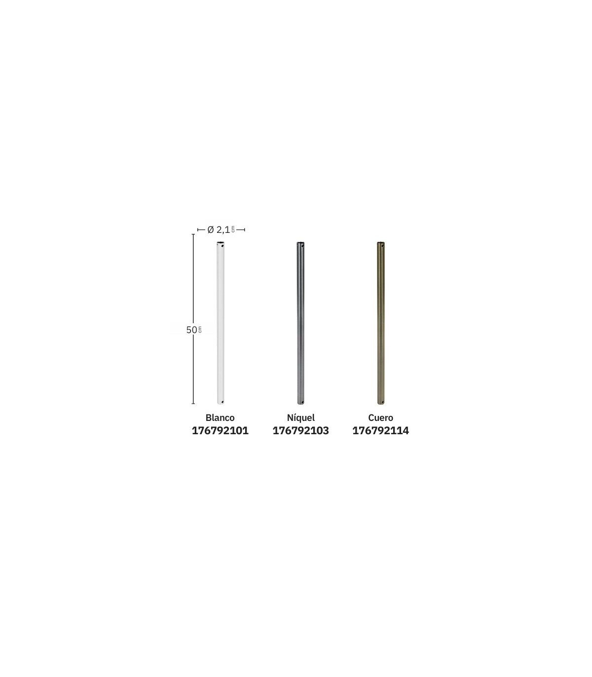 Tija De Extensión para Ventilador Níquel Ø2,1x50cm
