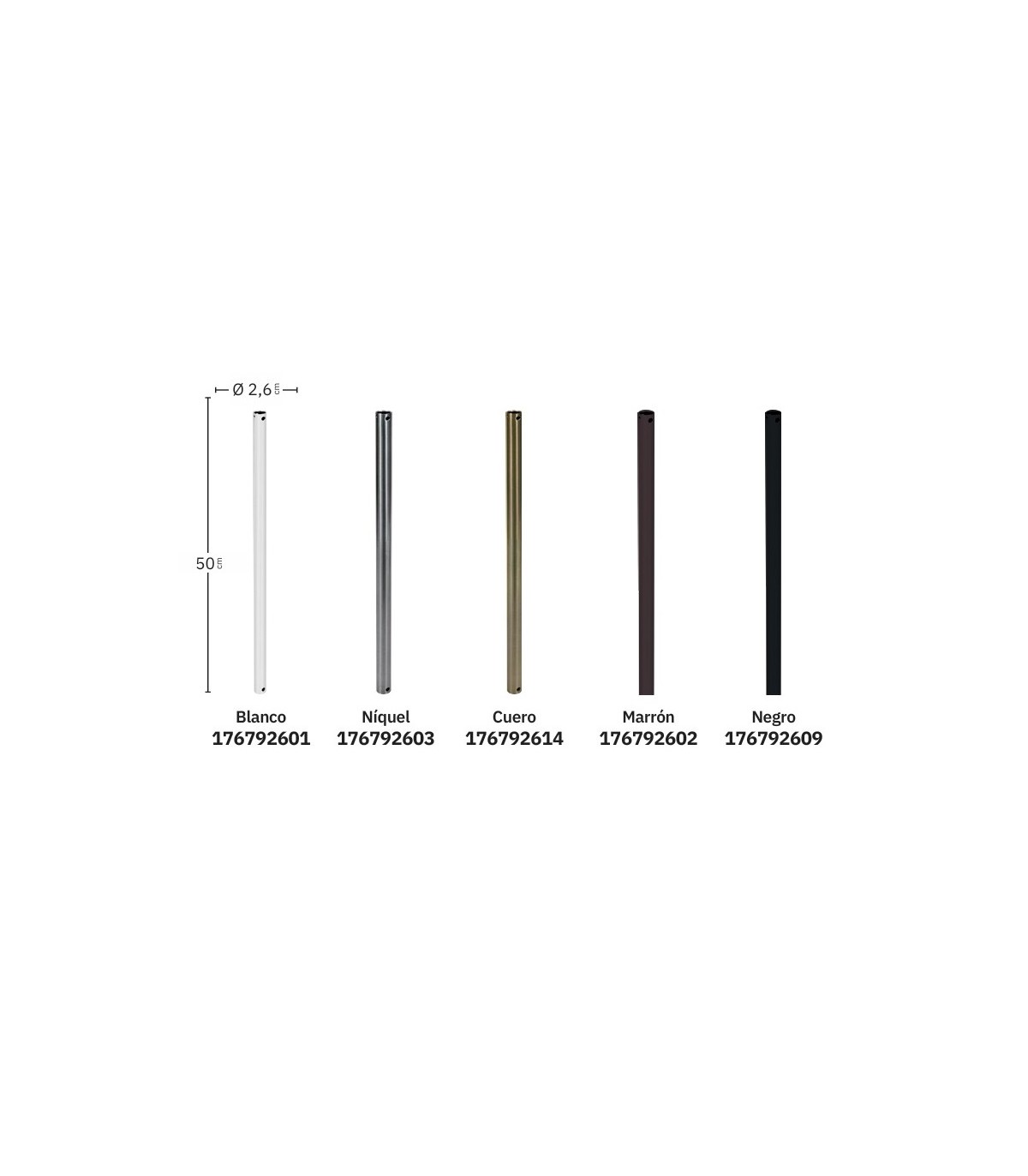 Tija De Extensión para Ventilador Blanco Ø2,6x50cm