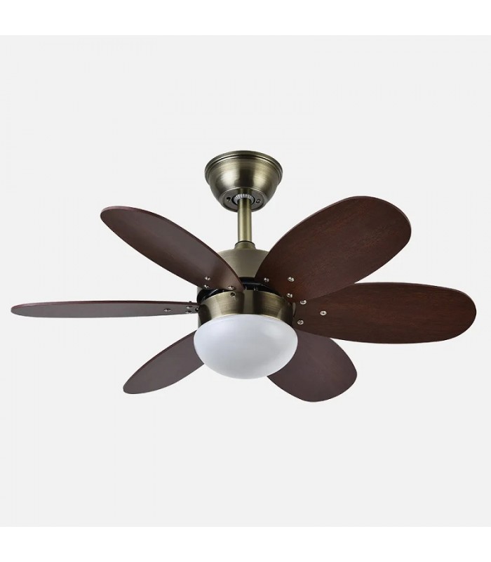 Ventilador de Techo ALVES DC Cuero 6 Aspas Rev. Cerezo/Nogal 2xE27