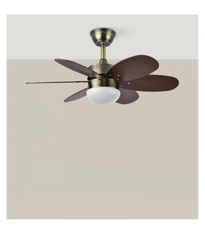 Ventilador de Techo ALVES DC Cuero 6 Aspas Rev. Cerezo/Nogal 2xE27