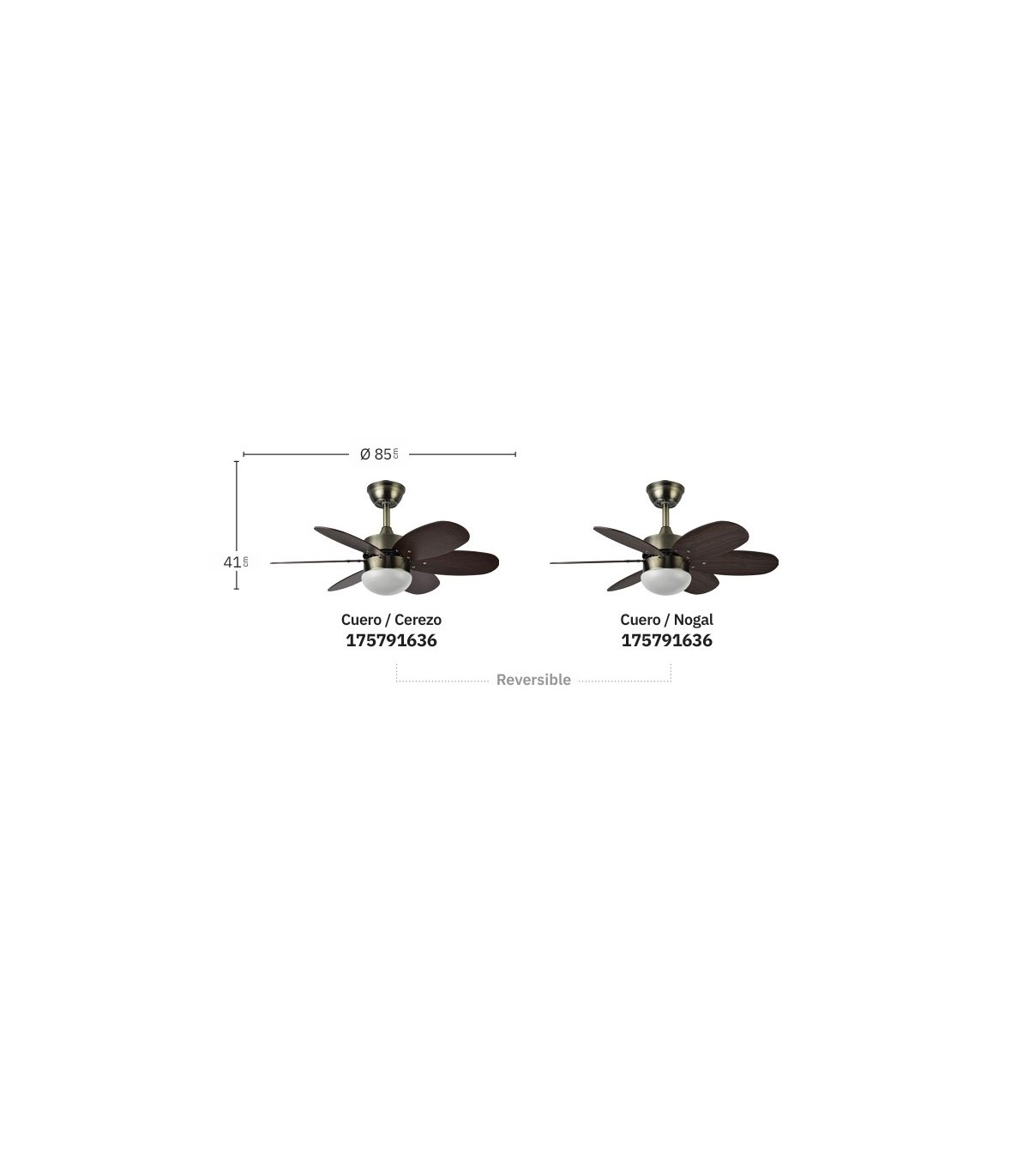 Ventilador de Techo ALVES DC Cuero 6 Aspas Rev. Cerezo/Nogal 2xE27