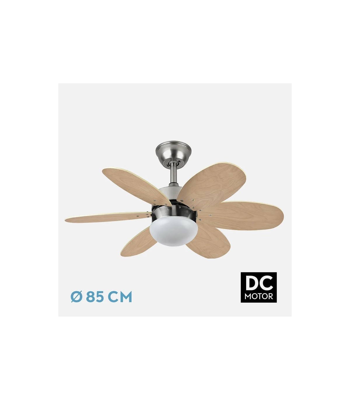 Ventilador de Techo ALVES DC Níquel 6 Aspas Rev. Haya/Plata 2xE27