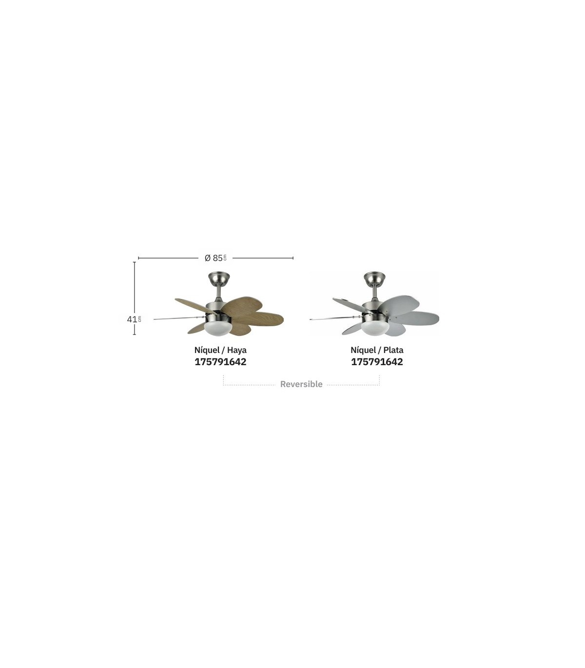 Ventilador de Techo ALVES DC Níquel 6 Aspas Rev. Haya/Plata 2xE27