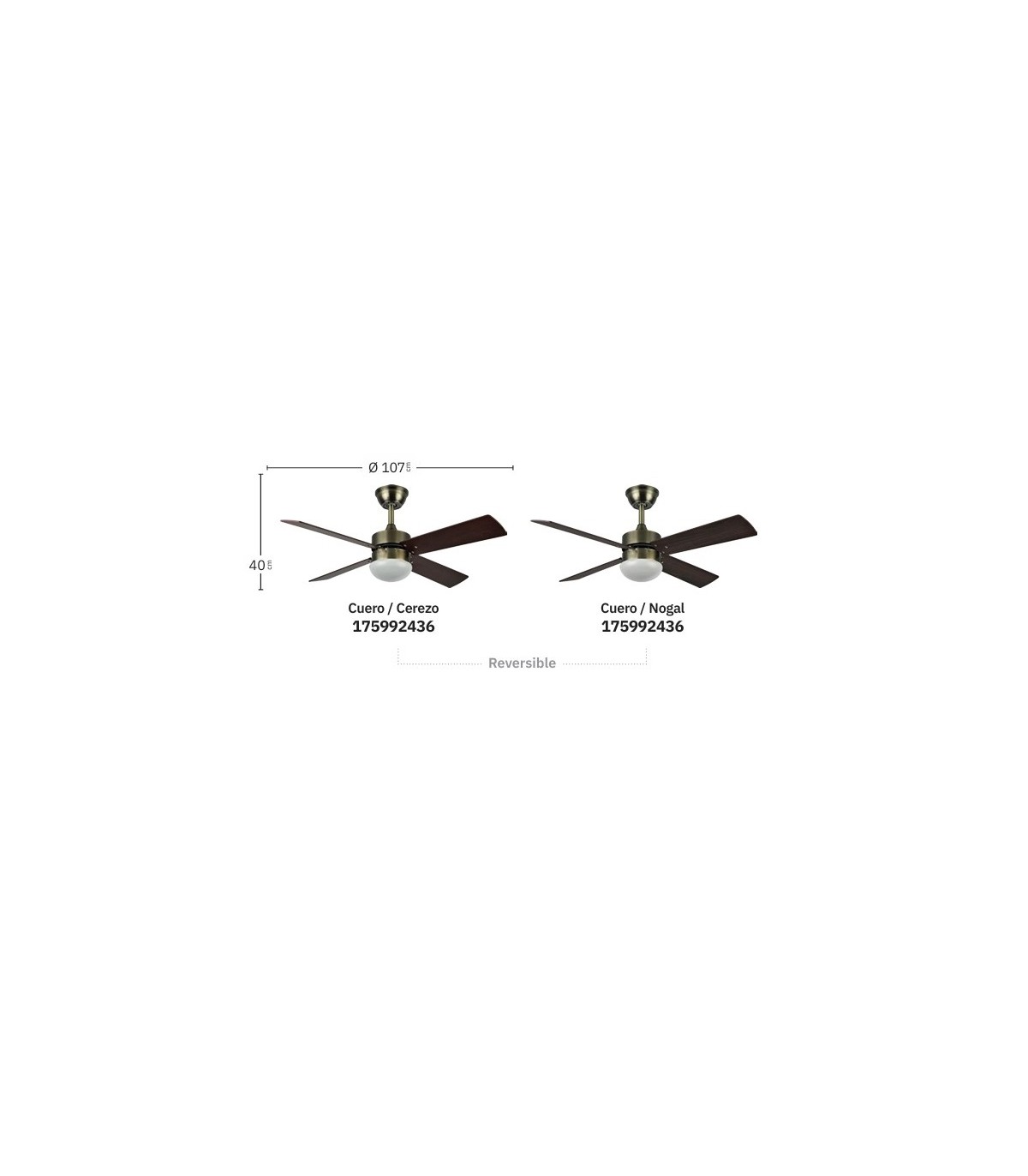 Ventilador de Techo SOFIA DC Cuero 4 Aspas Rev. Cerezo/Nogal 2xE27