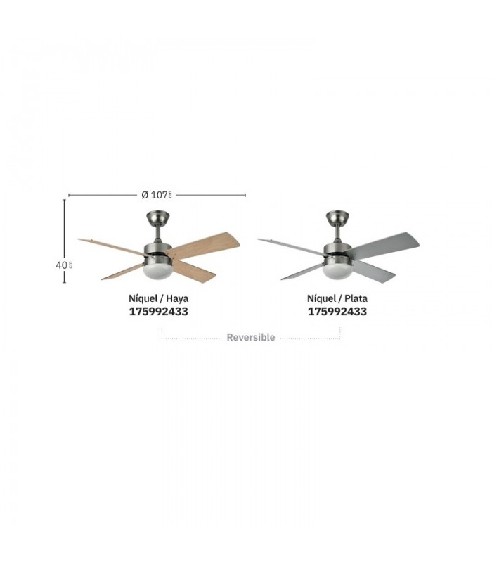 Ventilador de Techo SOFIA DC Níquel 4 Aspas Rev. Haya/Plata 2xE27