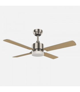 Ventilador de Techo HUPE DC Níquel 18W 2350Lm 4 Aspas Rev. Haya/Plata CCT