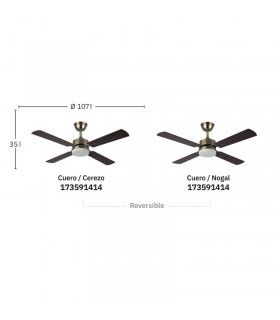 Ventilador de Techo HUPE DC Cuero 18W 2350Lm 4 Aspas Rev. Cerezo/Nogal CCT