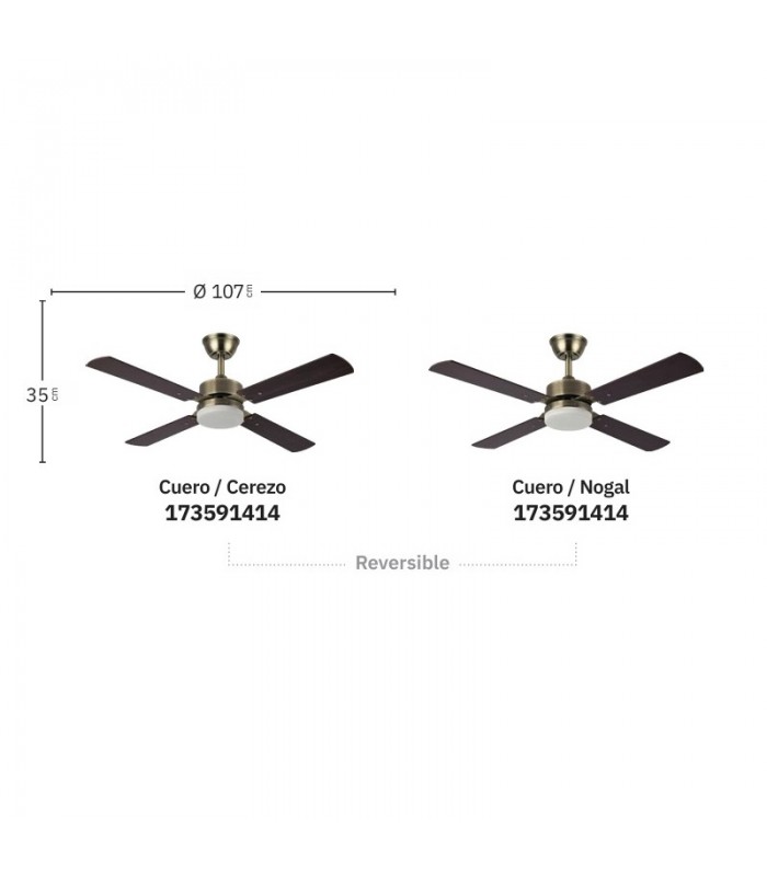 Ventilador de Techo HUPE DC Cuero 18W 2350Lm 4 Aspas Rev. Cerezo/Nogal CCT