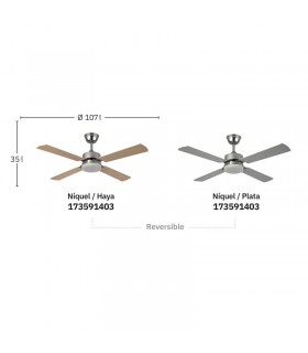 Ventilador de Techo HUPE DC Níquel 18W 2350Lm 4 Aspas Rev. Haya/Plata CCT