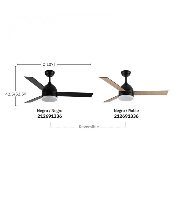 Ventilador de Techo LEGIO DC Negro 26W 2950Lm 3 Aspas Rev. Negro/Roble CCT