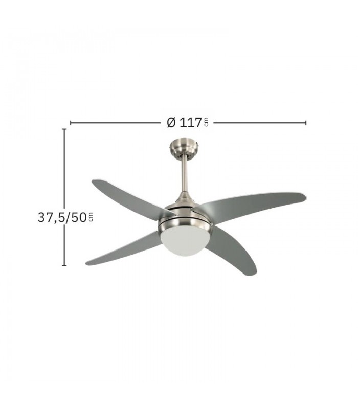 Ventilador de Techo KLOD DC Níquel 4 Aspas Plata 2xE27