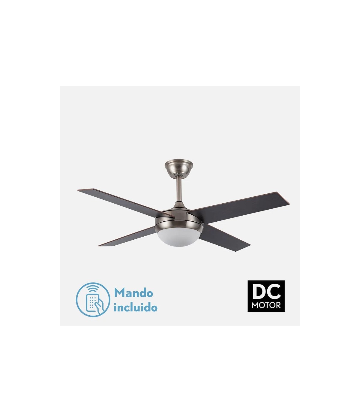 Ventilador de Techo CIRO DC Níquel 4 Aspas Rev. Haya/Wengue 2xE27