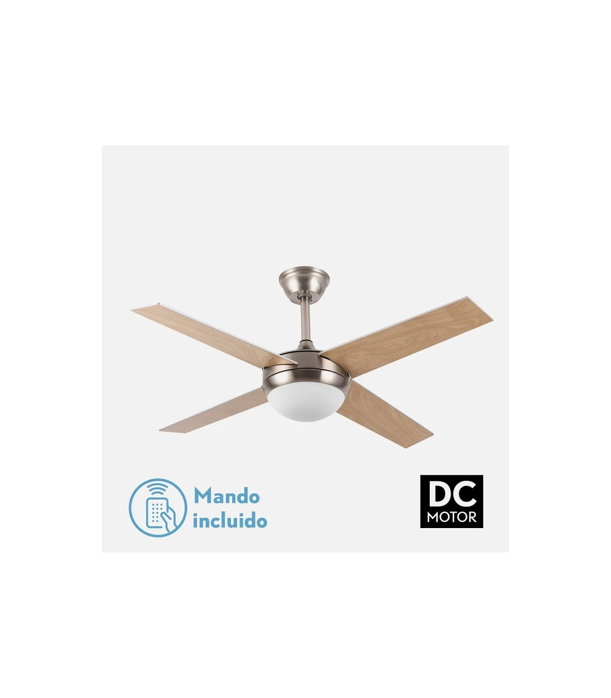 Ventilador de Techo CIRO DC Níquel 4 Aspas Rev. Plata/Haya 2xE27