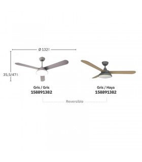 Ventilador de Techo UMI DC Gris 24W 2950Lm 3 Aspas Rev. Gris/Haya CCT