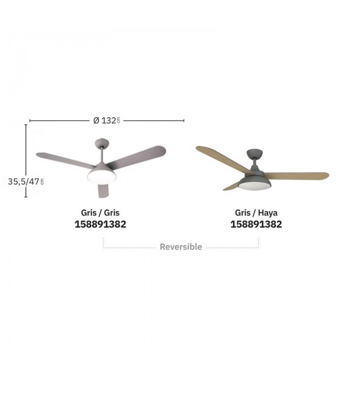 Ventilador de Techo UMI DC Gris 24W 2950Lm 3 Aspas Rev. Gris/Haya CCT