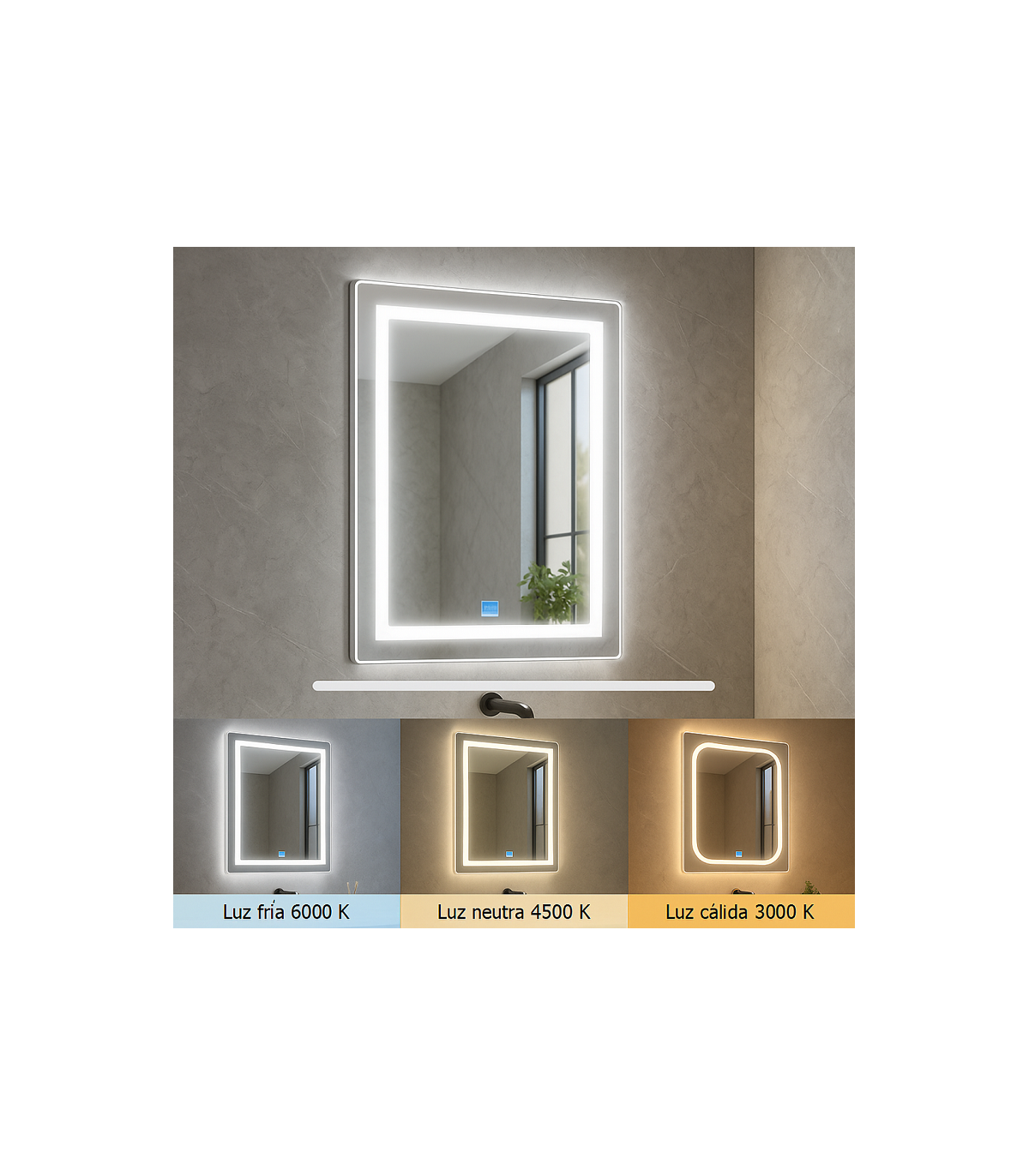 Espejo Para Baño Led RECTANGULAR 15W CCT