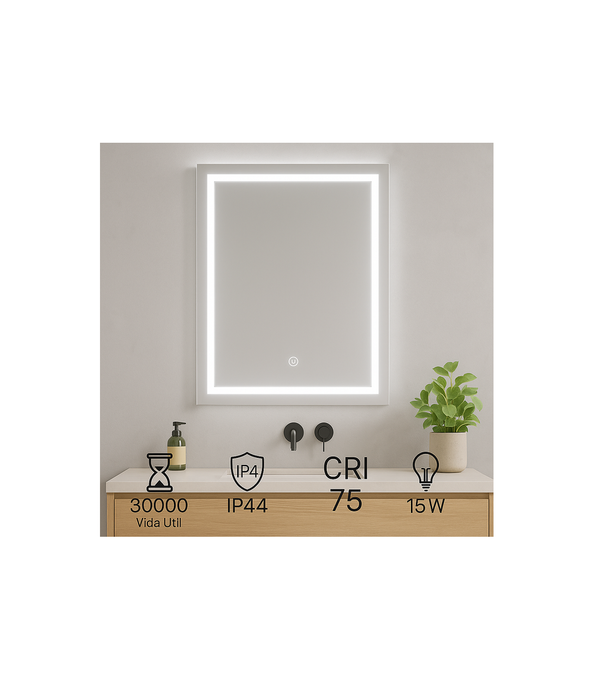 Espejo Para Baño Led RECTANGULAR 15W CCT