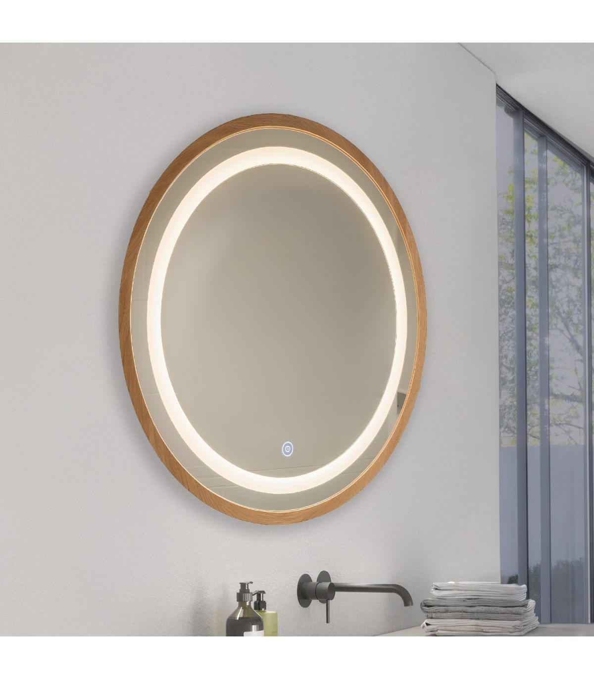 Espejo Para Baño LED WOOD ROUND 15W 606Lm CCT