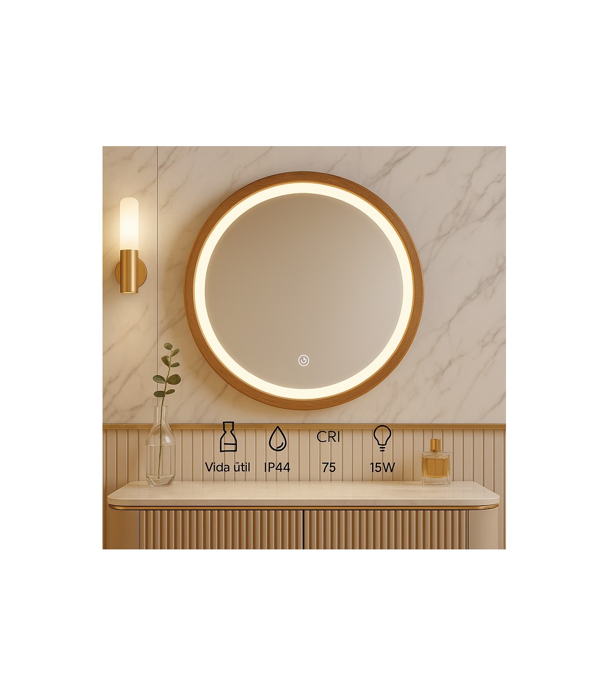 Espejo Para Baño LED WOOD ROUND 15W 606Lm CCT