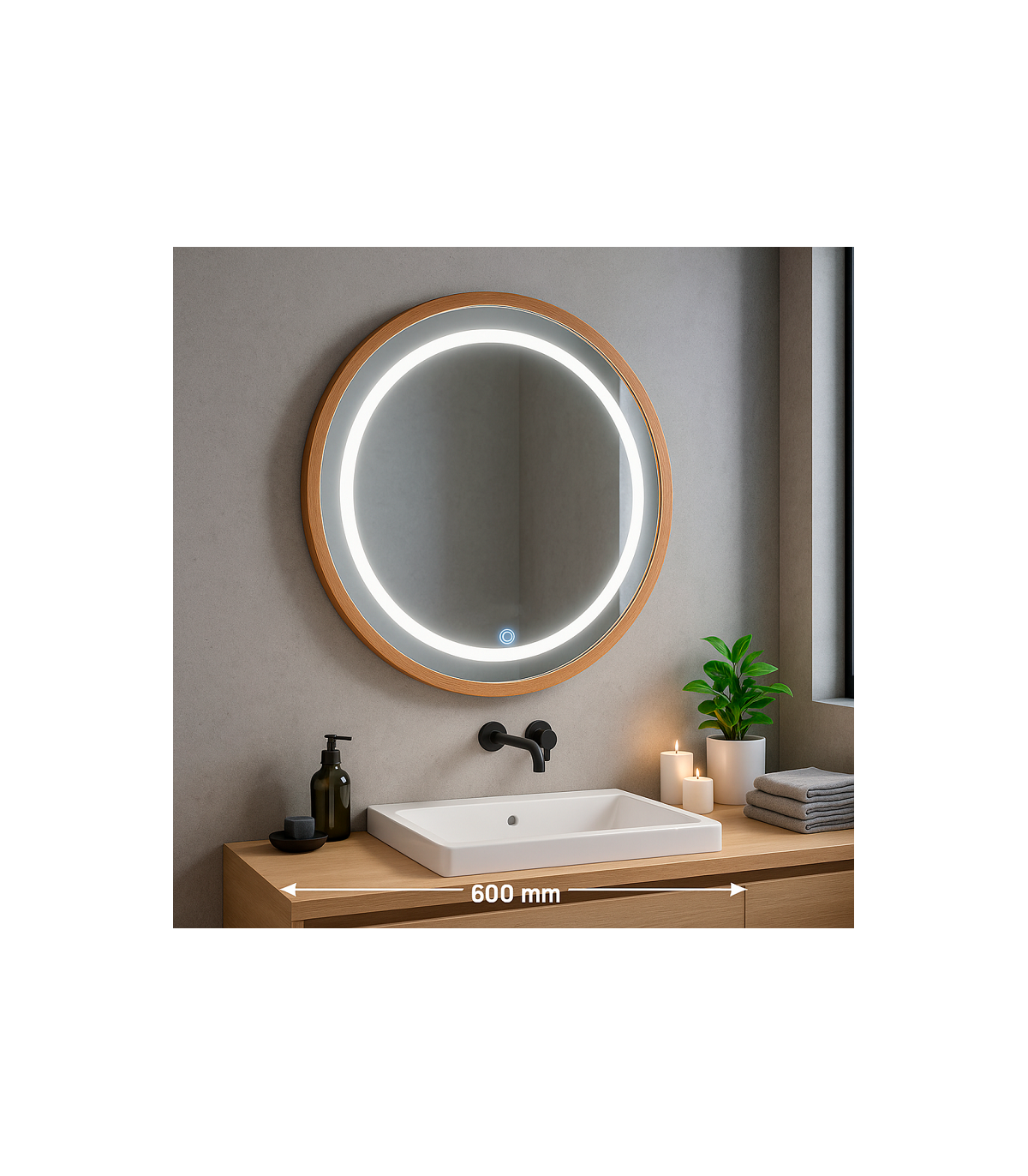 Espejo Para Baño LED WOOD ROUND 15W 606Lm CCT