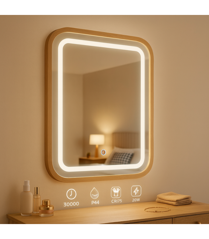 Espejo Para Baño LED WOOD SQUARE 20W 880Lm CCT