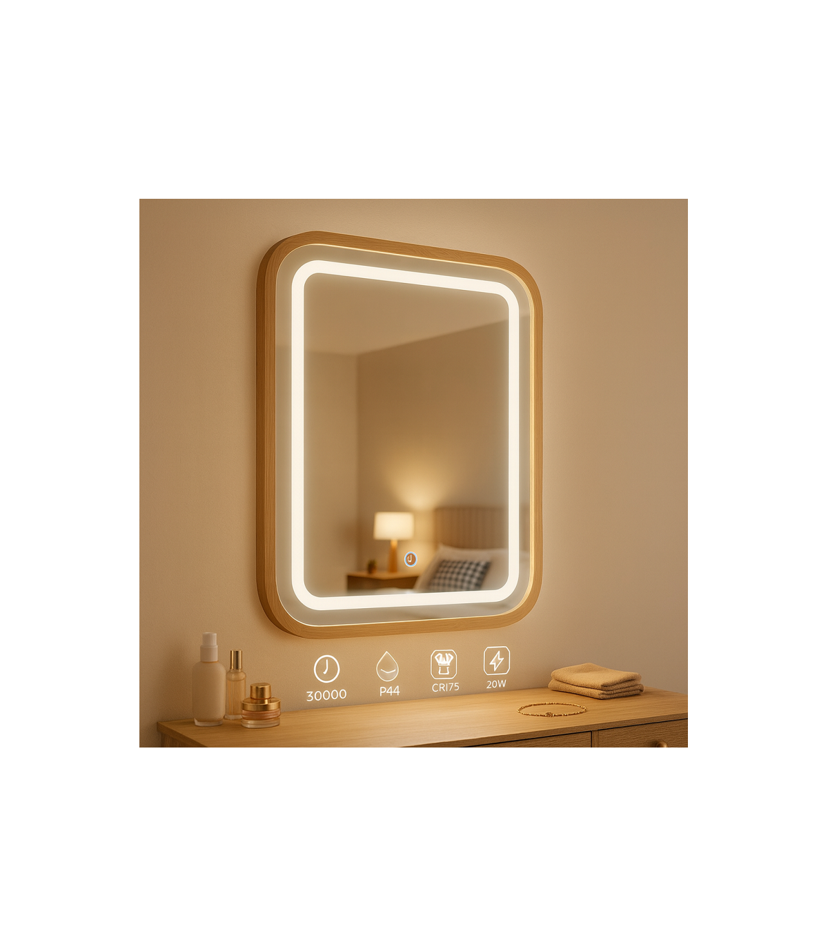 Espejo Para Baño LED WOOD SQUARE 20W 880Lm CCT