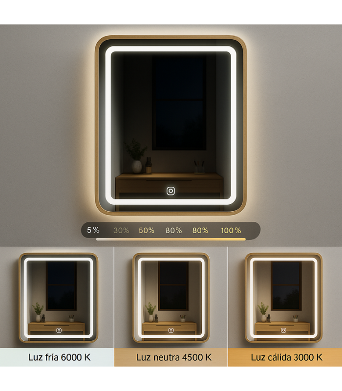 Espejo Para Baño LED WOOD SQUARE 20W 880Lm CCT