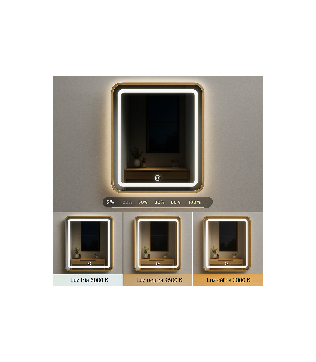 Espejo Para Baño LED WOOD SQUARE 20W 880Lm CCT