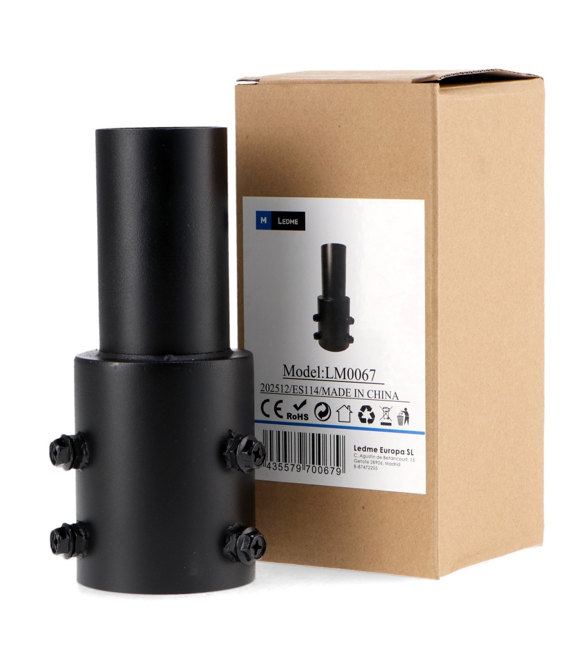 Brazo adaptador para farola Negro de Ø78mm a Ø58mm