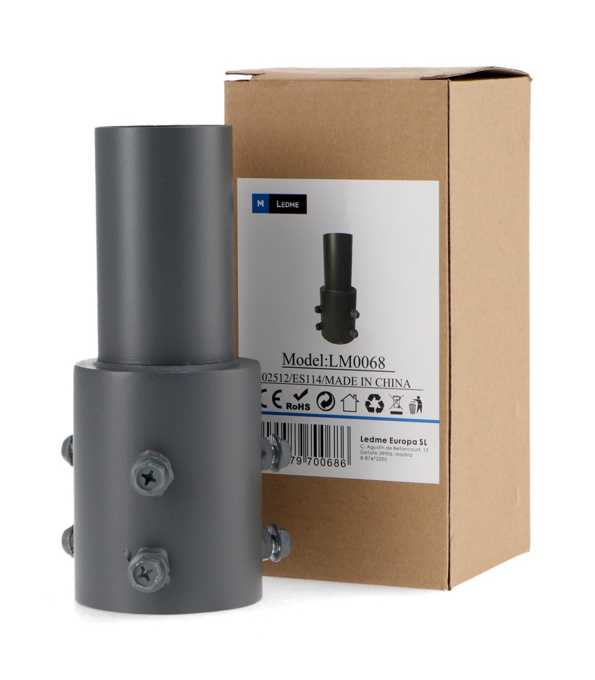 Brazo adaptador para farola Gris de Ø78mm a Ø58mm