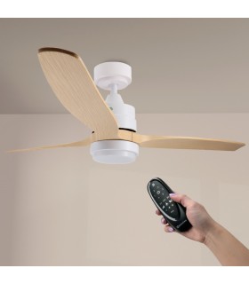 Ventilador WHITE SARA DC Blanco 18W 1200Lm 3 Aspas Haya CCT